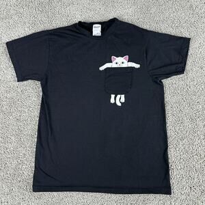 Ripndip Shirt Mens Medium Black White Peek A Boo Cat Pocket Short Sleeve Casual